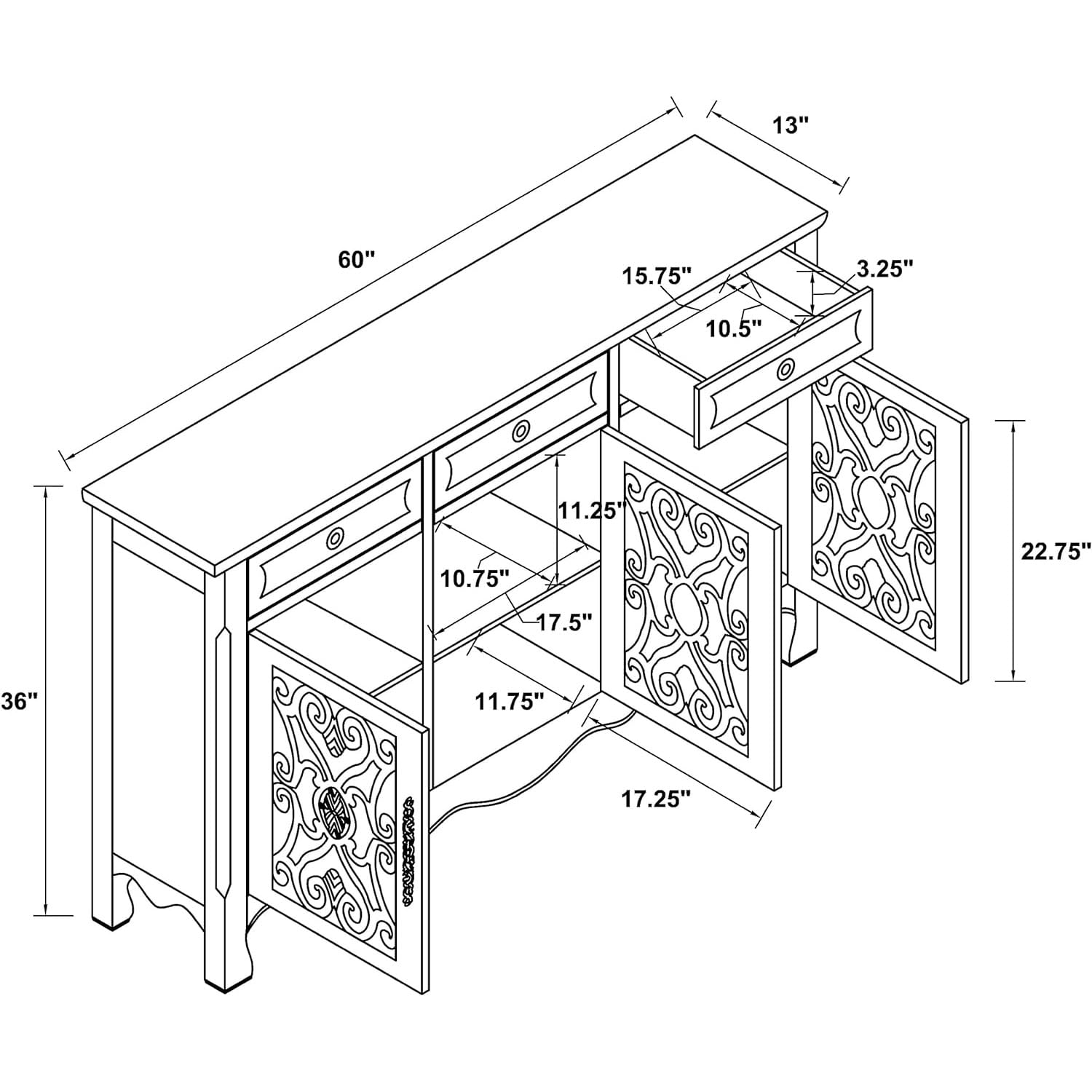 Coaster Home Furnishings Madeline 3-Door Accent Cabinet Antique Green