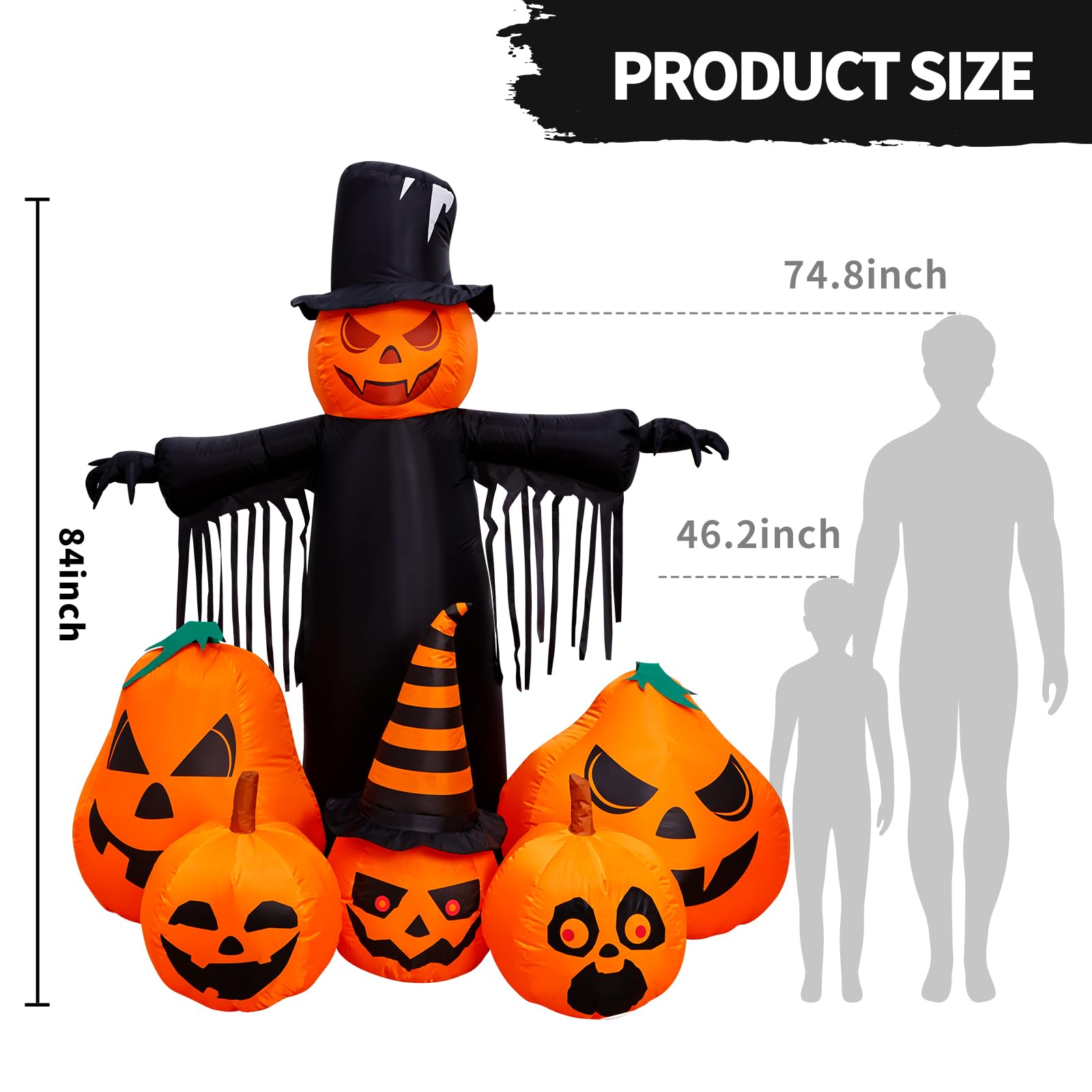 Max Fun 7Ft Halloween Inflatables Pumpkin Decorations With Led Build-In Halloween Yard Decoration Blow Up Inflatables For Outdoo