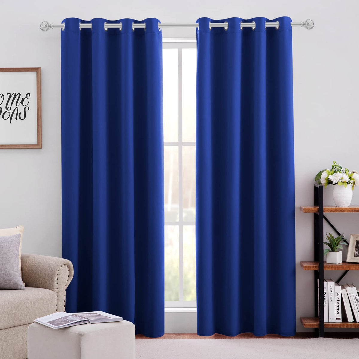 Homeideas Blackout Curtains For Bedroom 52 X 96 Inch Long 2 Panels Set Royal Blue Room Darkening Curtains/Drapes, Soundproof The