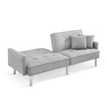 American Furniture Classics Light Grey Tufted Futon Convertible Sofa Sleeper with Two Throw Pillows Velvet, 85" x 35" x 35"