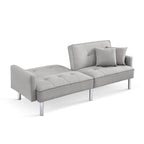 American Furniture Classics Light Grey Tufted Futon Convertible Sofa Sleeper with Two Throw Pillows Velvet, 85" x 35" x 35"