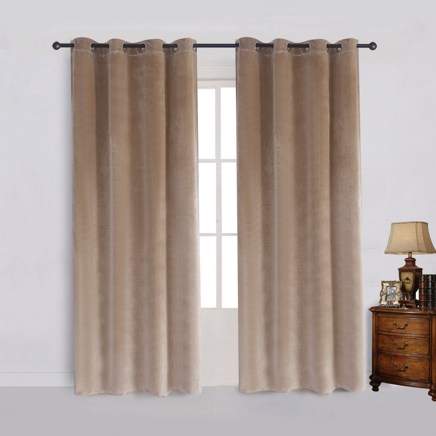 Cherry Home Super Soft Luxury Velvet Curtains Set Of 2 Sand Color Room Darkening Blackout Drapes Drapery Cream 52 Inch Wide By 7