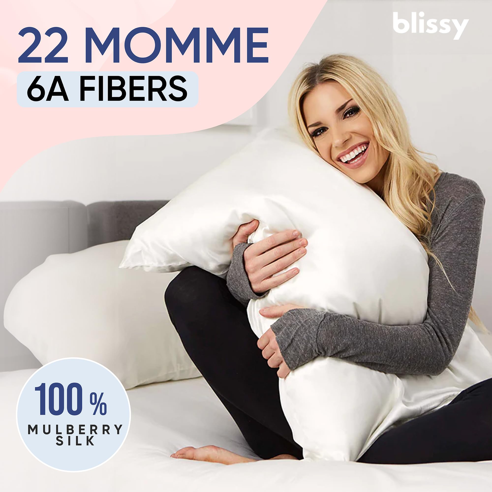 Blissy Silk Pillowcase - 100% Pure Mulberry Silk - 22 Momme 6A High-Grade Fibers - Silk Pillow Cover For Hair & Skin - Regular,