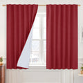 LAMIT Red 100% Blackout Window Curtains for Bedroom, 45 Inches Linen Textured Thermal Christmas Decor Drapes Back Tab and Rod Po