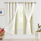Hiasan Blackout Curtains with Sheer Overlay, Thermal Insulated Privacy Mix and Match Double Layer Window Curtains for Bedroom, L