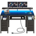 Seventable Computer Desk 47.2' With Led Lights & Power Outlets, Home Office Desk With 4 Drawers, Writing Desk With Keyboard Tray, Study D Esk With Monitor Stand, Work For Home Office, Black