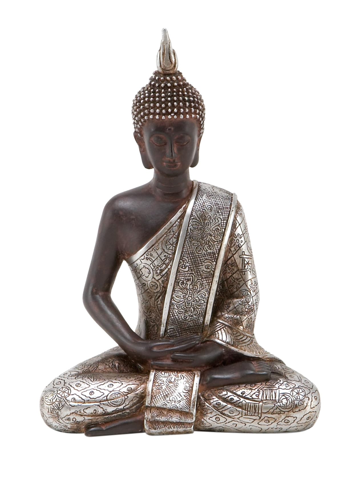 Deco 79 Polystone Buddha Decorative Sculpture Meditating Home Decor Statue with Engraved Carvings and Relief Detailing, Accent F