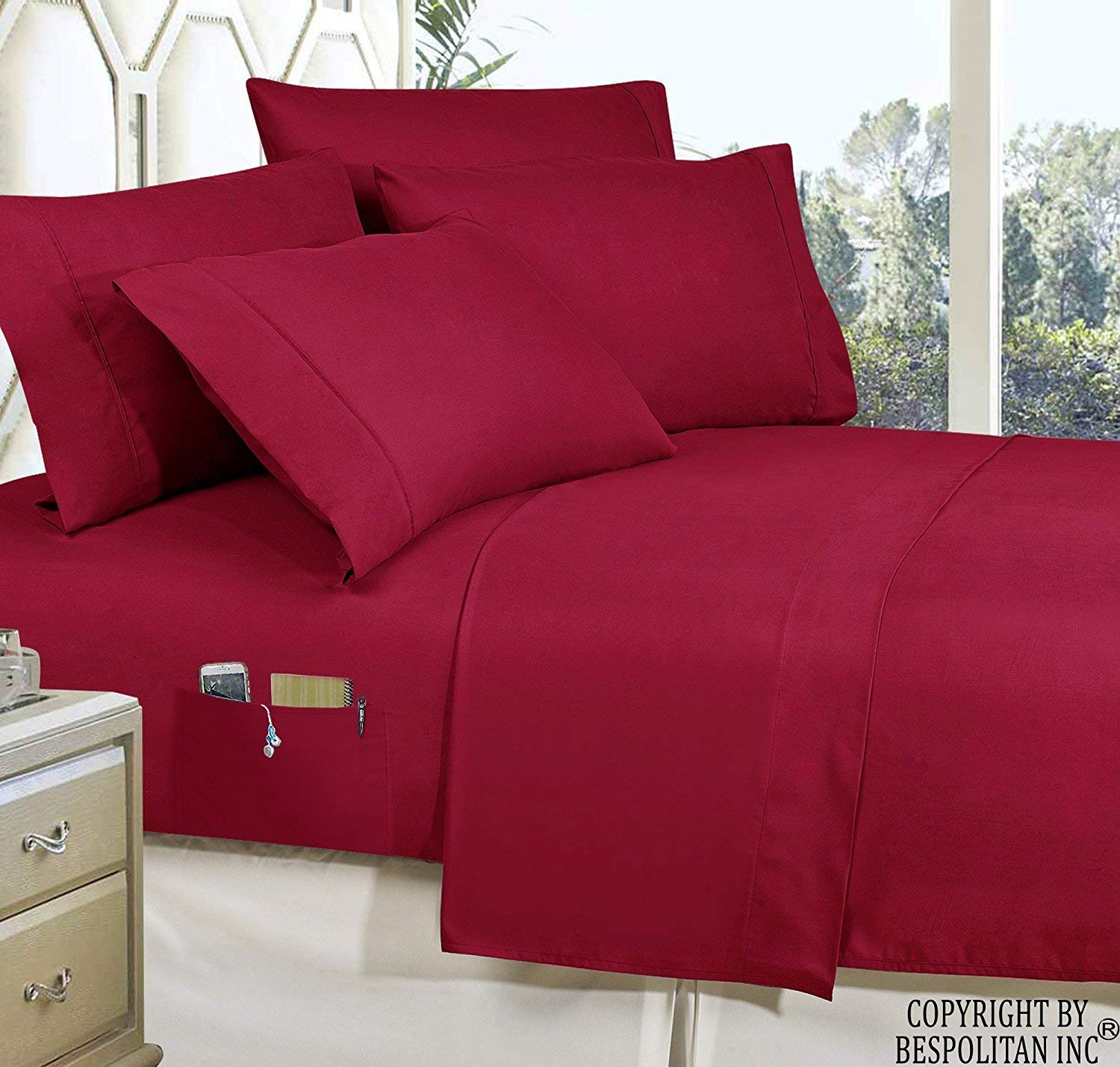 Elegant Comfort Luxury Best, Softest, Coziest 8-Piece Bed-In-A-Bag Comforter Set On Amazon Silky Soft Complete Set Includes Bed Sheet Set With Double Sided Storage Pockets, Full/Queen, Burgundy