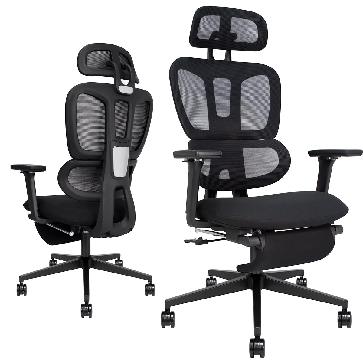 H Honsit Big And Tall Mesh Office Chair With Footrest, Ergonomic Multifunctional Lumbar Support, Adjustable Armrests And Headres
