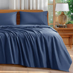 Shilucheng 100% Cotton King Size Sheets Set - 600 Thread Count,Luxury Egyptian Cotton Bed Sheets,5-Star Hotel Quality Sheets, Breathable & Cooling, 16 Inch Deep Pocket - 4 Piece (Navy Blue, King)