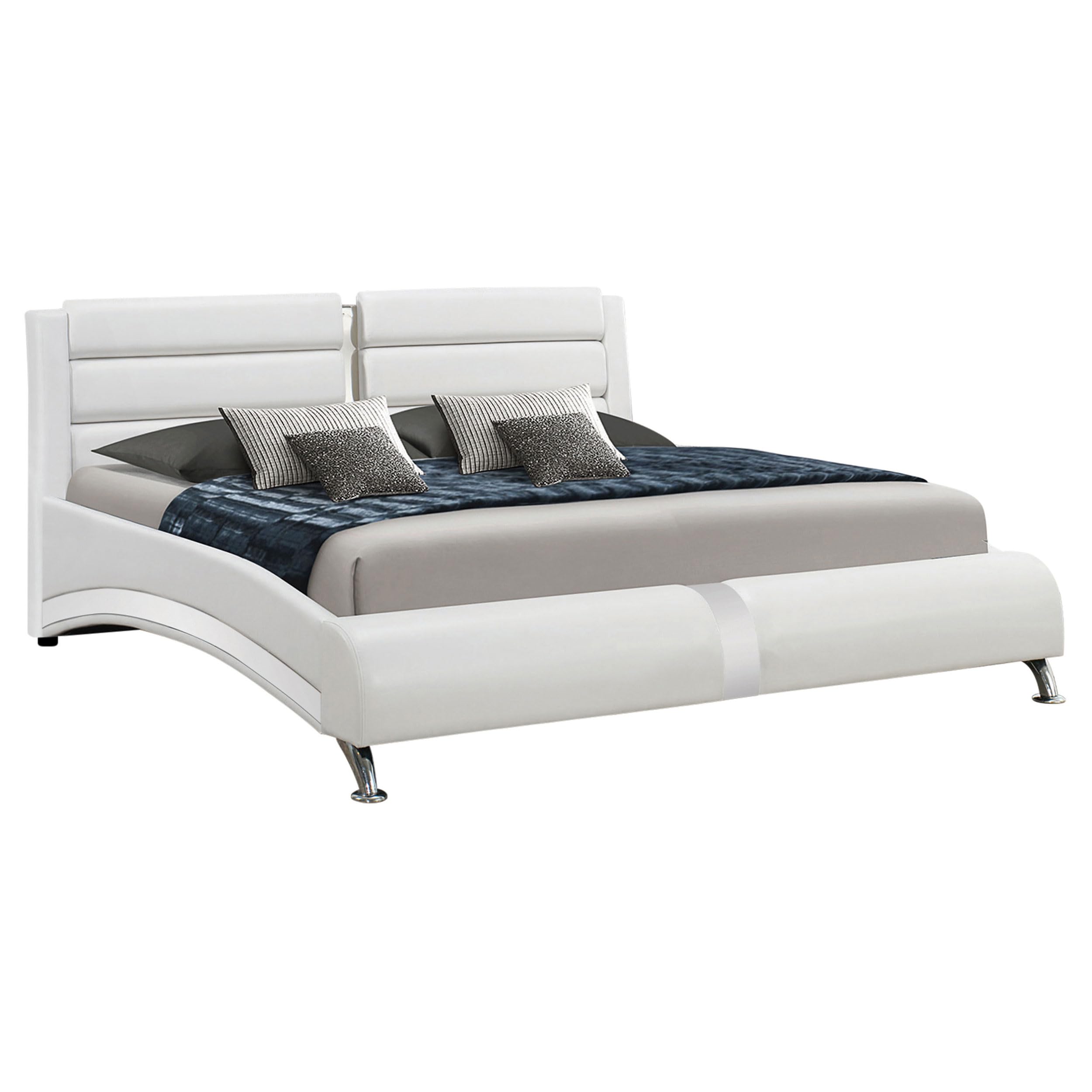 Coaster Home Furnishings Jeremaine Contemporary Leatherette Upholstered Queen Size Sleigh Bed Frame Platform Bed 40-inch Headboard White 300345Q