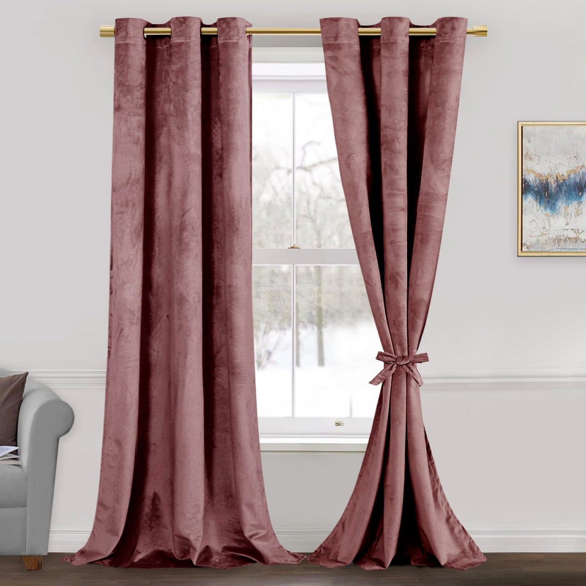 Jiuzhen Velvet Curtains 90 Inches Long - Thermal Insualted Room Darkening Grommet Super Soft Velvet Textured Drapes For Living R