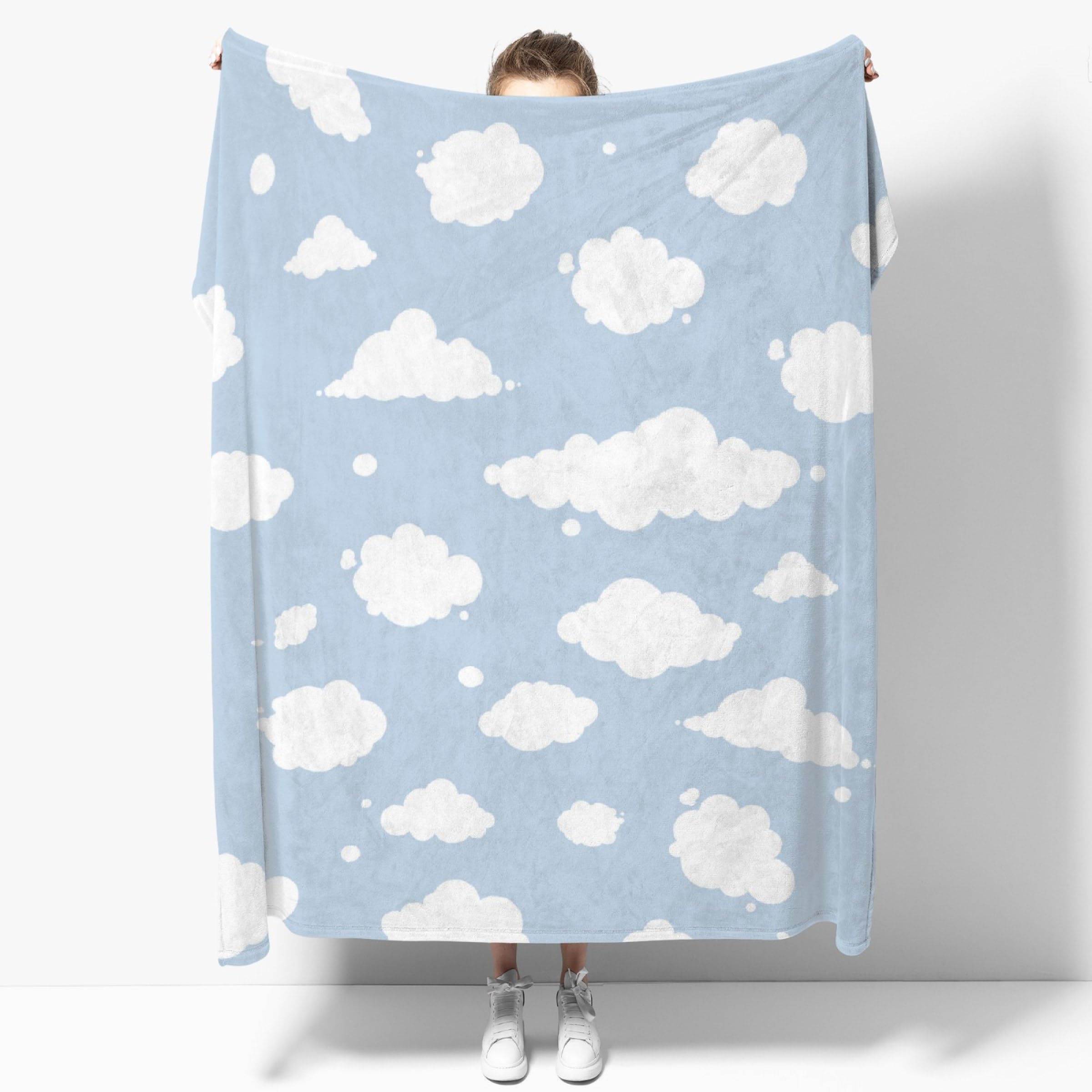 Sumedha Cloud Throw Blanket, Blue And White Gift For Girl And Boy, Lightweight Super Soft Fleece Suitable For Sofa, Chairs, Bed,