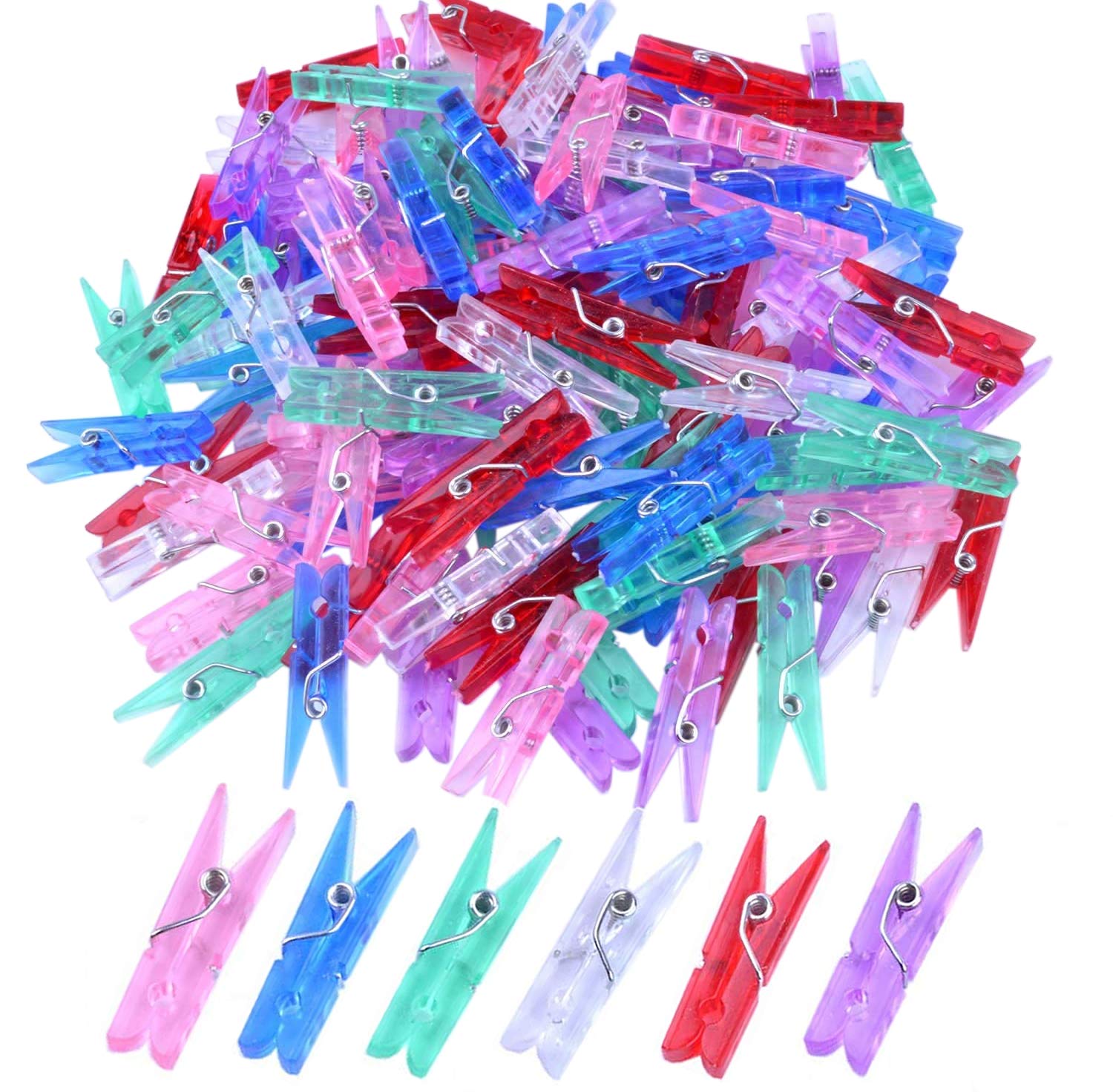 Bronagrand 100Pcs Mini Colorful Plastic Utility Paper Clip, Clothespins Clip, Clothes Line Clips,Photo Clips