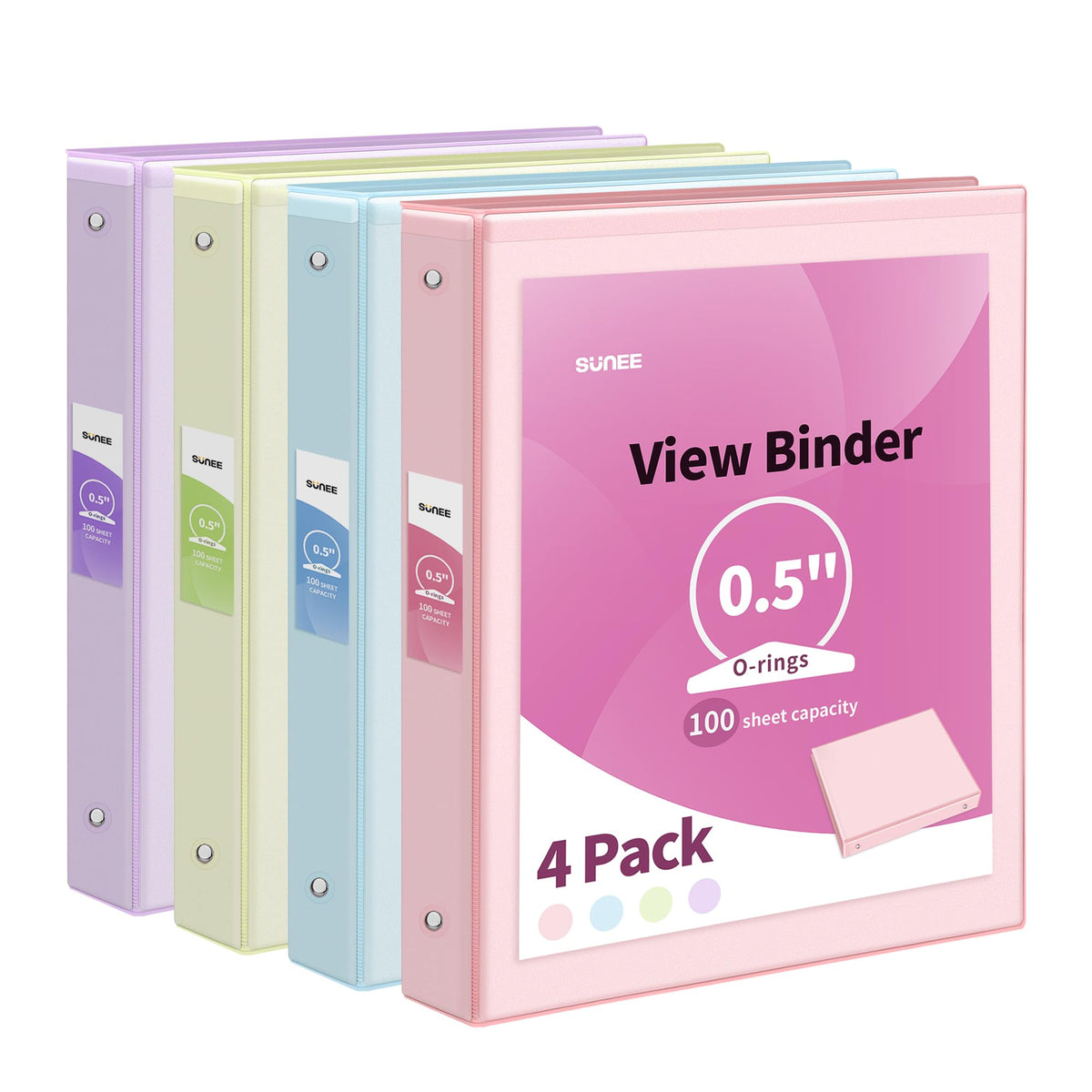 Sunee 3 Ring Binder 1/2 Inch 4 Pack, Clear View Binder Three Ring Pvc-Free (Fit 8.5X11 Inches) For School Binder Or Office Binde