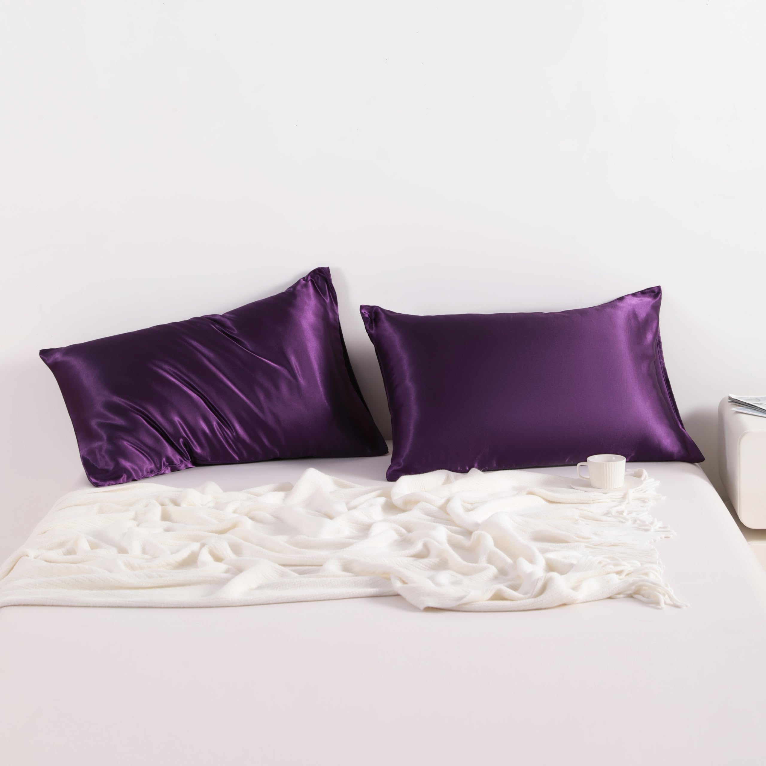 Ntbay 2 Pack Satin Standard Pillowcases For Hair And Skin, Luxurious And Silky Pillow Cases With Envelope Closure, 20X26 Inches, Eggplant Purple