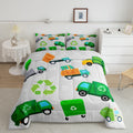Feelyou Green Garbage Truck Toddler Size Bedding Set Cartoon Trash Truck Comforter Set For Kids Boys Girls Teens Green Vehicle C