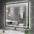 Amorho 40''x 38'' Black LED Mirror for Bathroom, Front Light and Backlit Framed Mirror, Stepless Dimmable, Anti-Fog, Shatter-Pro