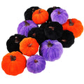 Set of 16 Assorted Faux Rustic Decorative Halloween Pumpkins Black Velvet Foam Pumpkins in Orange Purple Black for Farmhouse Fal