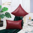 Brawarm Deep Red Leather Throw Pillows 18 X 18 Inches, Snake Leather Pillow Covers Pack Of 2, Faux Leather Decorative Pillow Cov