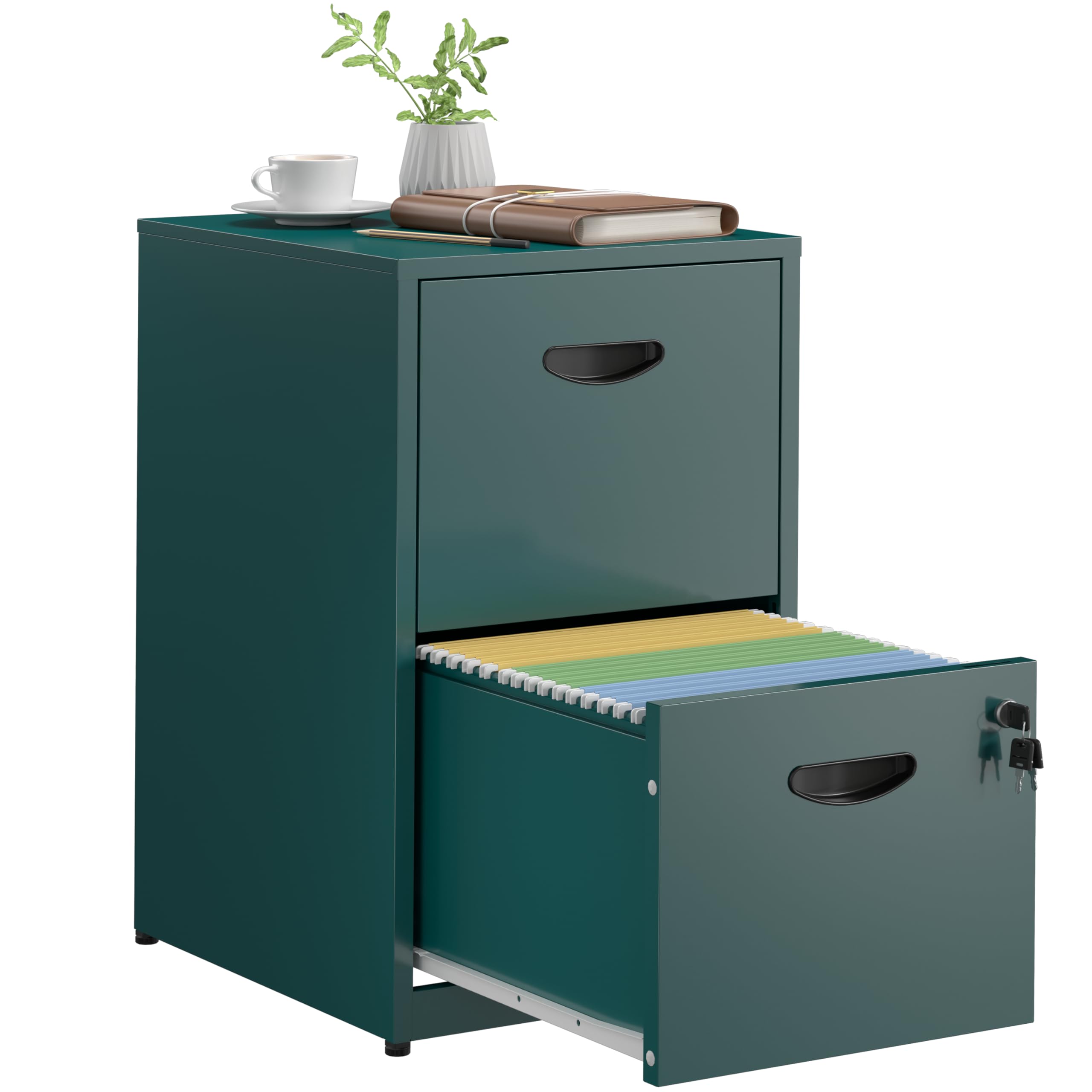 SteeLoong 2 Drawer File Cabinet with Lock,Green Metal Office Drawers Filing Cabinets for Home Office, Two Drawer Under Desk File