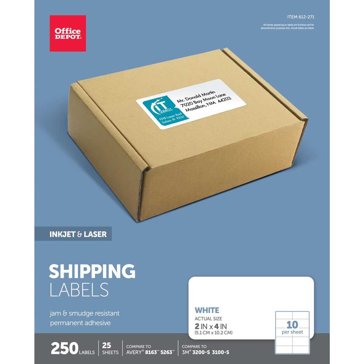 Office Depot White Inkjet/Laser Shipping Labels, 2In. X 4In., Pack Of 250, 505-O004-0007