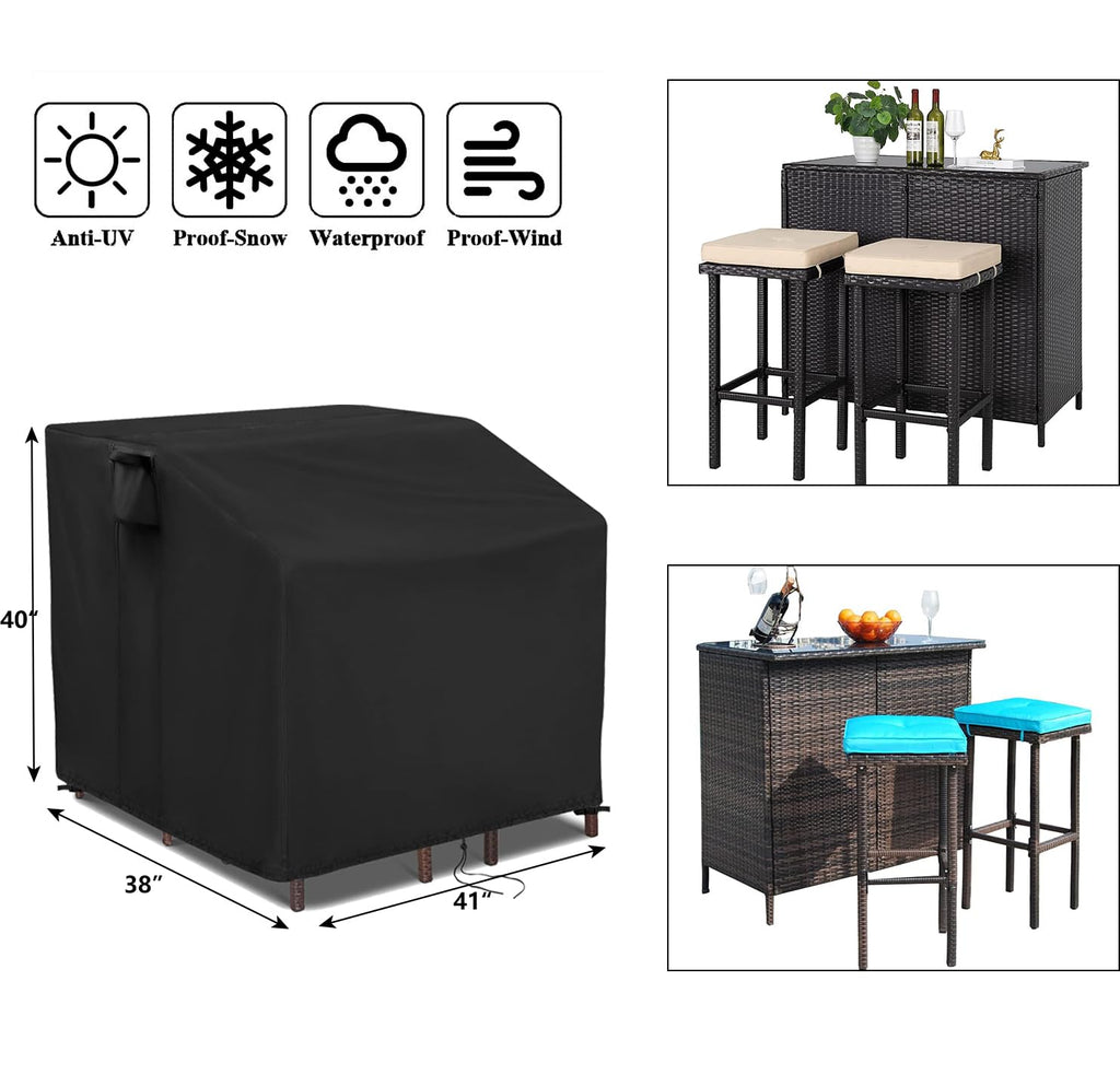 Hengme Patio Bar Set Cover, 41 Inch Waterproof Heavy Duty Outdoor Wicker Bar Table Cover, Outdoor Furniture Set For Stools And G