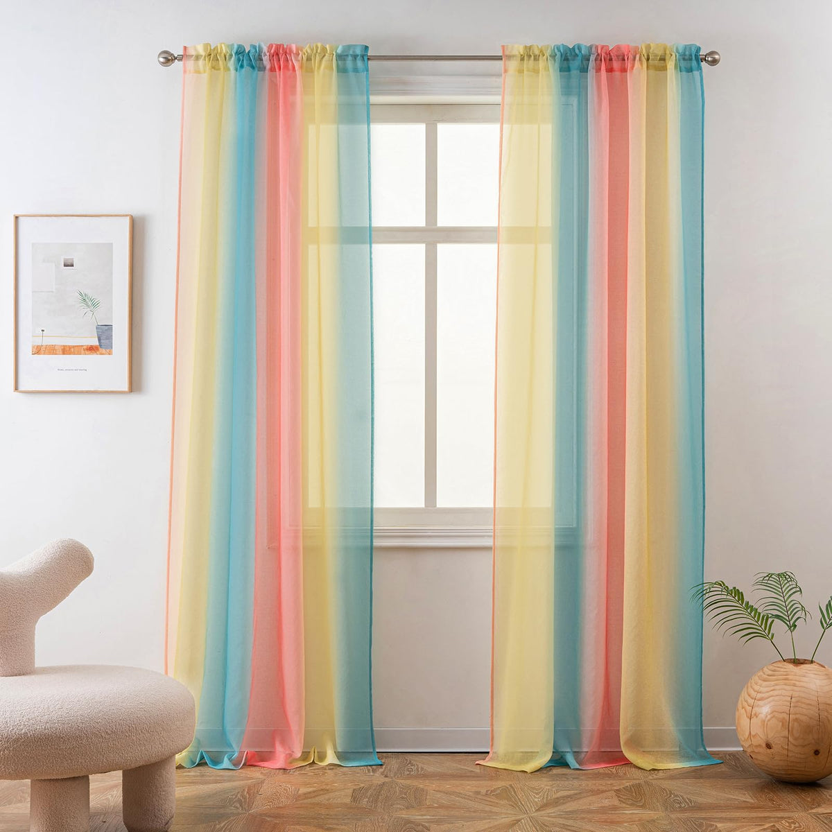 Yancorp Sheer Curtain 2 Panels Semi Bedroom Curtains 63 Inches Length Linen Unicorn Ombre Curtains Rod Pocket Drapes Girls Livin