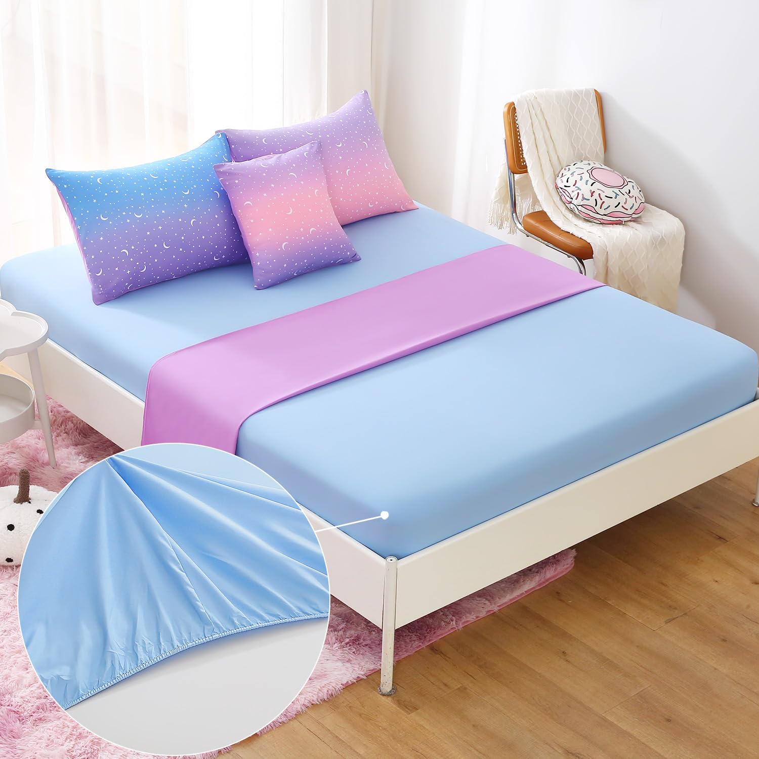 Jqinhome Queen Girls Comforter Set,6 Piece Bed In A Bag 3D Purple Orange Glitter Bedding Set -All Season Microfiber Rainbow Bedding Sets For Girls Women