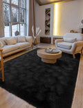 Macgace Fluffy Area Rugs for Bedroom Decor Aesthetic, 5x7 Black Shag Rug with Non-Slip Dots for Living Room, Furry Plush Mat Was