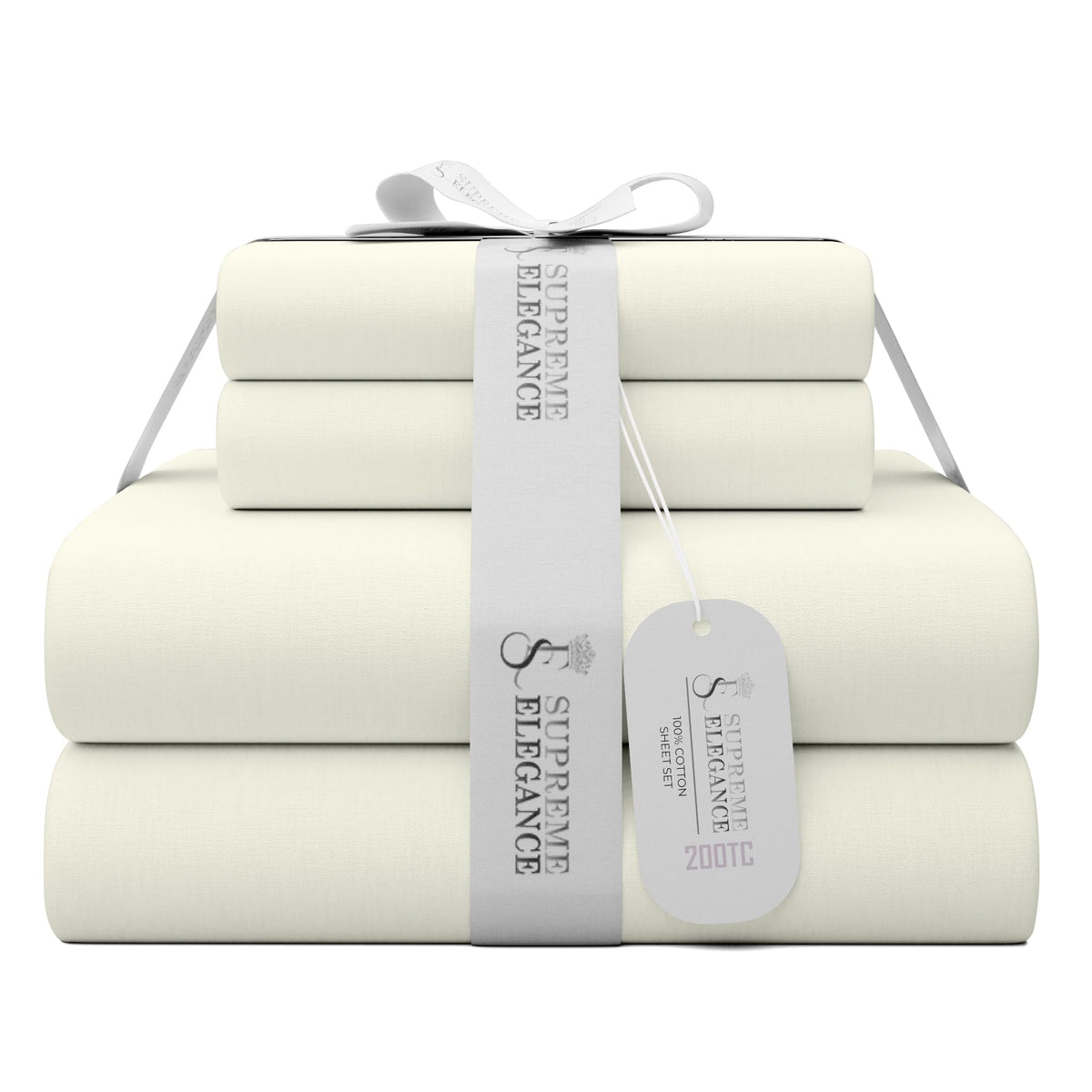 Supreme Elegance 100% Cotton Twin Fresh Ivory Sheets, Cool & Crisp, Percale Weave College Dorm Bedding Sheet Set With Deep Pocke