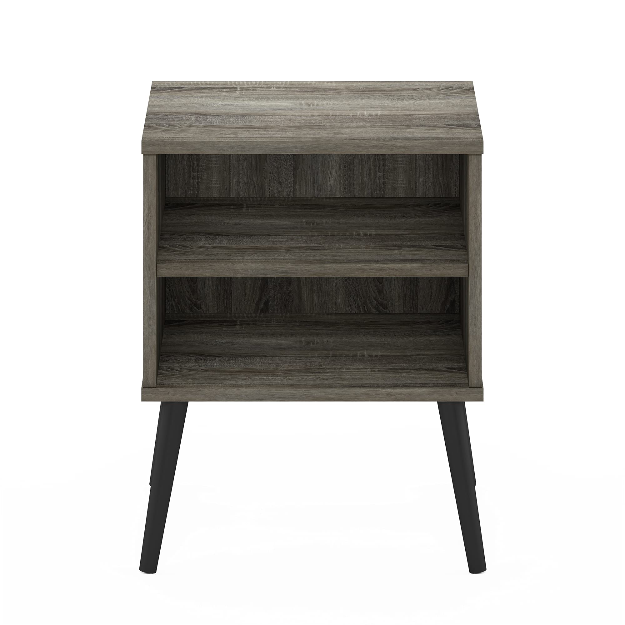 Furinno Claude Mid Century Style End Table with Wood Legs, French Oak Grey