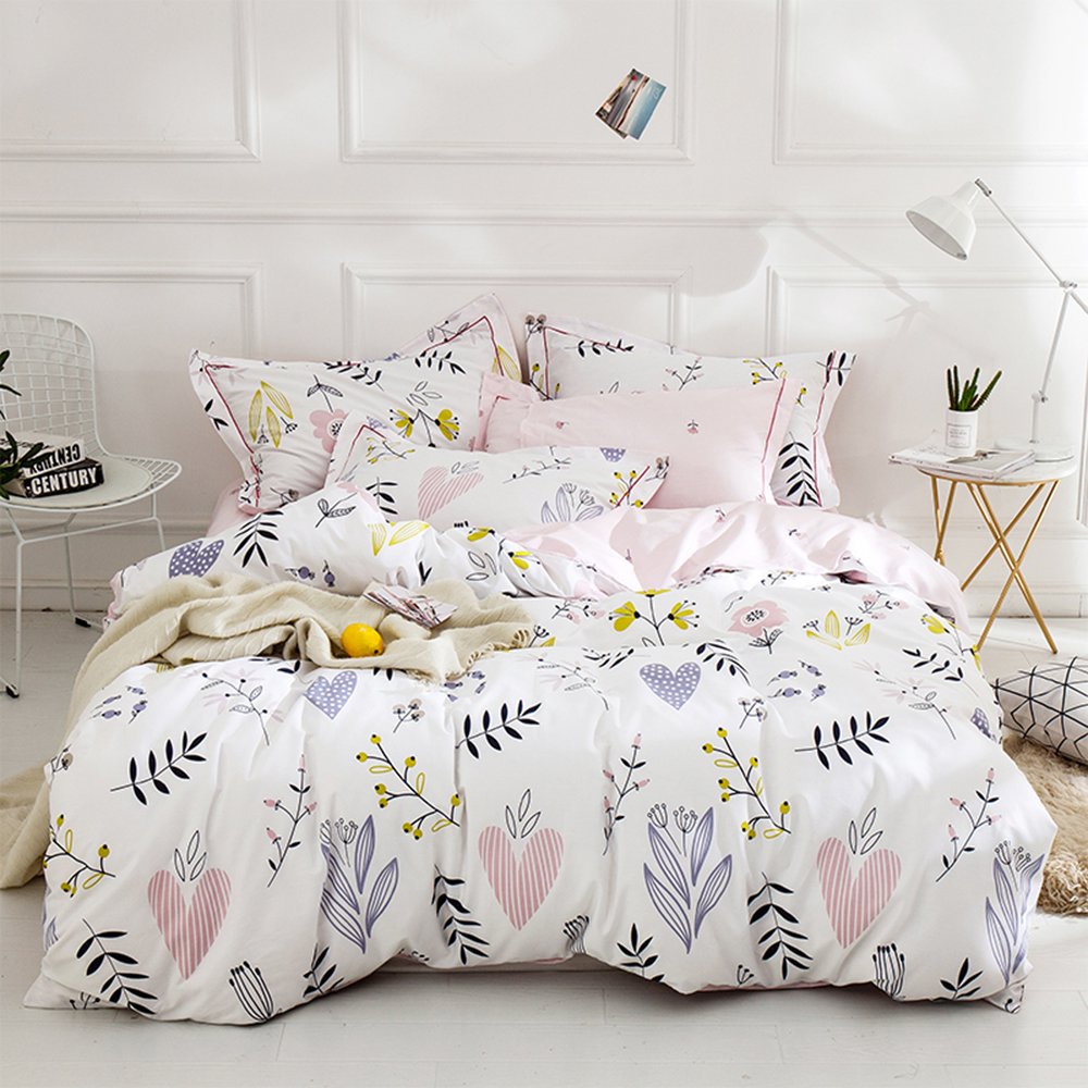 Girls Floral Duvet Cover Twin Xl Boho White Pink Floral Bedding Sets Cotton Aesthetic Floral Comforter Cover Chic Flower Branche