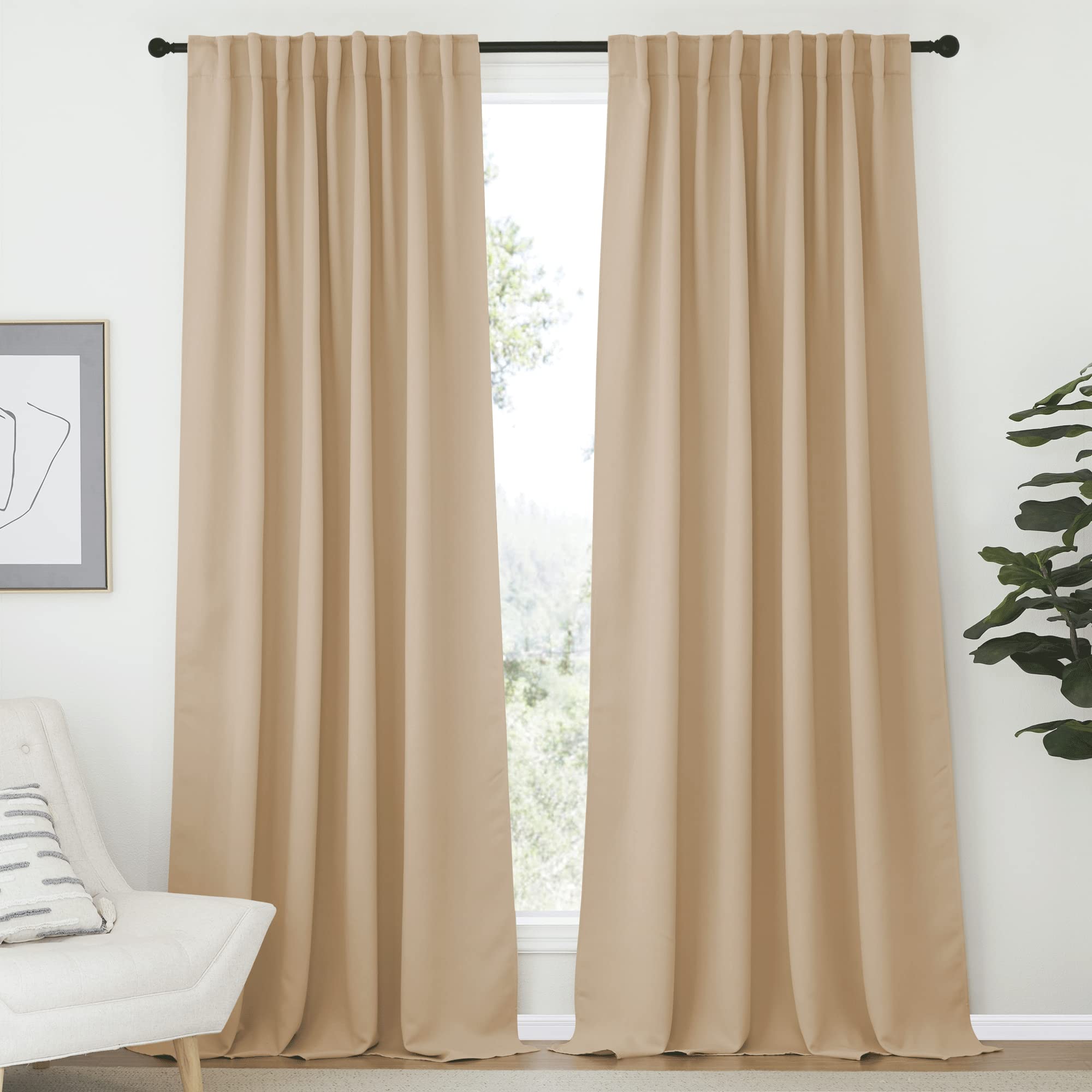 Nicetown Window Treatment Elegant Curtains - (Biscotti Beige Color) 70 Width X 108, 1 Pair, Curtains And Drapes For Bedroom