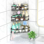 Steugo Corner Shower Caddy, Shower Organizer Corner Shower Shelf With 12 Hooks,3-Pack Adhesive Stainless Steel Shower Shelves Fo