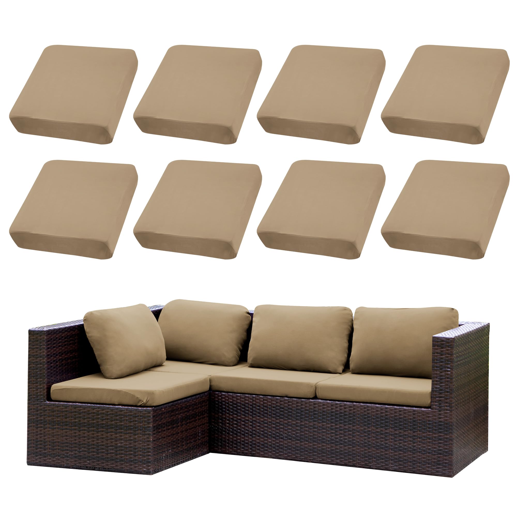 SUKAIKEQA Outdoor Cushion Covers Set,8PCS Patio Furniture Couch Seat Slipcovers, Replacement for Sofa Sectional Chair(Cover,Only