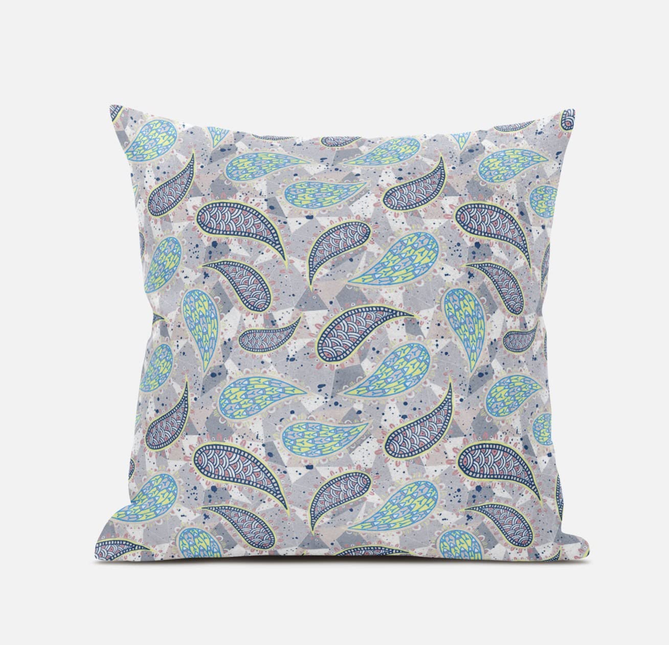 HomeRoots Cream Grey 18â€ Gray Green Boho Paisley Zippered Suede Throw Pillow