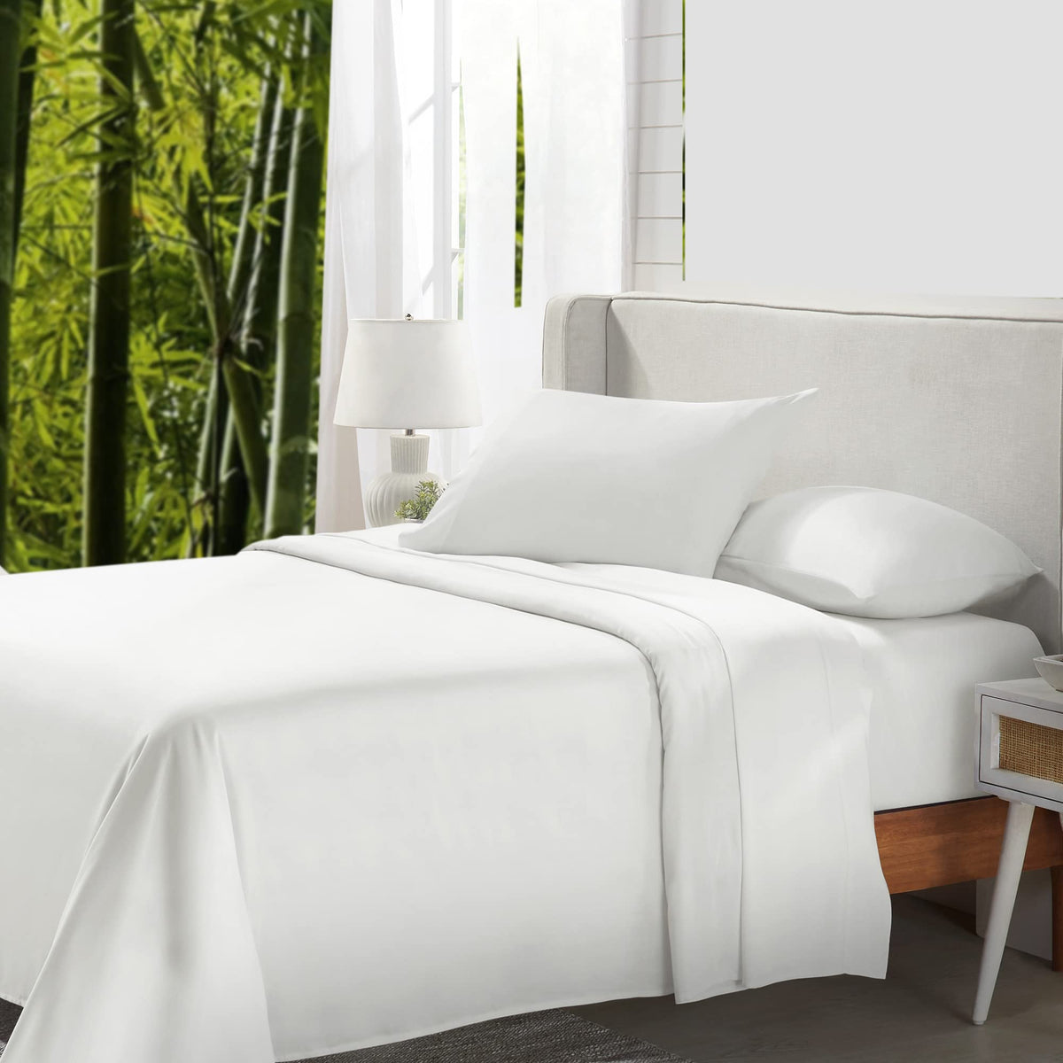 California Design Den Rayon From Bamboo Sheets Cal King, 4 Piece Sheet Set, Luxury Cooling Sheets, Ivory Sheets For California K