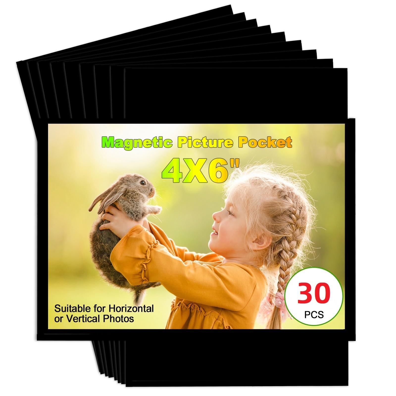 CHUNNIAO Black Magnetic Picture Frame 4X6 for Refrigerator-30 Pack,Black Photo Magnets Sleeves