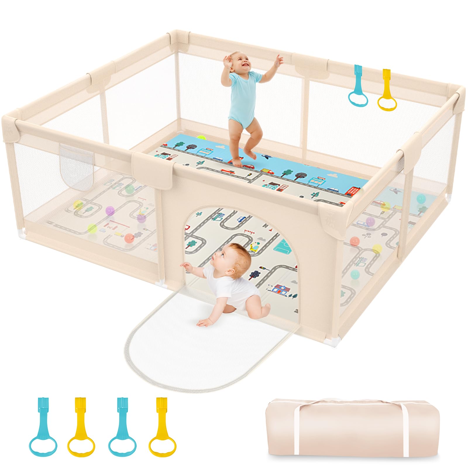 Abdtech Baby Playpen with Mat 79x71inch - Extra Large Play Pen for Babies and Toddlers Indoor & Outdoor Baby Playard with Soft B