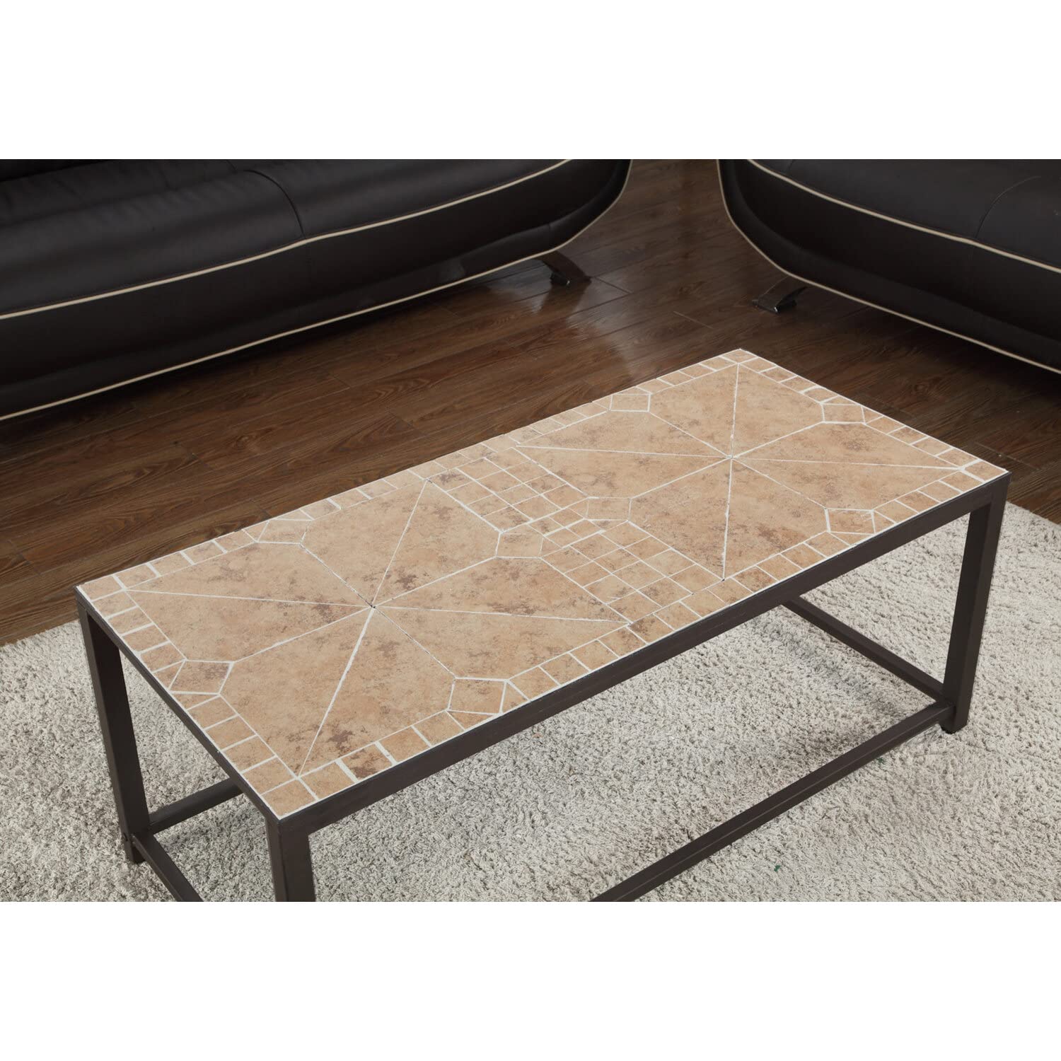 Monarch Specialties 3160, Accent, Cocktail, Rectangular, Living Room, Metal, Brown, Transitional Coffee Table-Terracotta Tile Top/Hammered, 42&quot; L X 20&quot; W X 17&quot; H