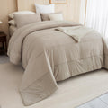 Cozytide 120X120 Oversized Comforter King Size,100% Cotton Linen Like Textured Pleated California King Bed Comforter Set Soft Li