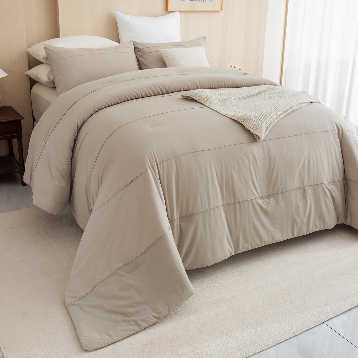 Cozytide 120X120 Oversized Comforter King Size,100% Cotton Linen Like Textured Pleated California King Bed Comforter Set Soft Li