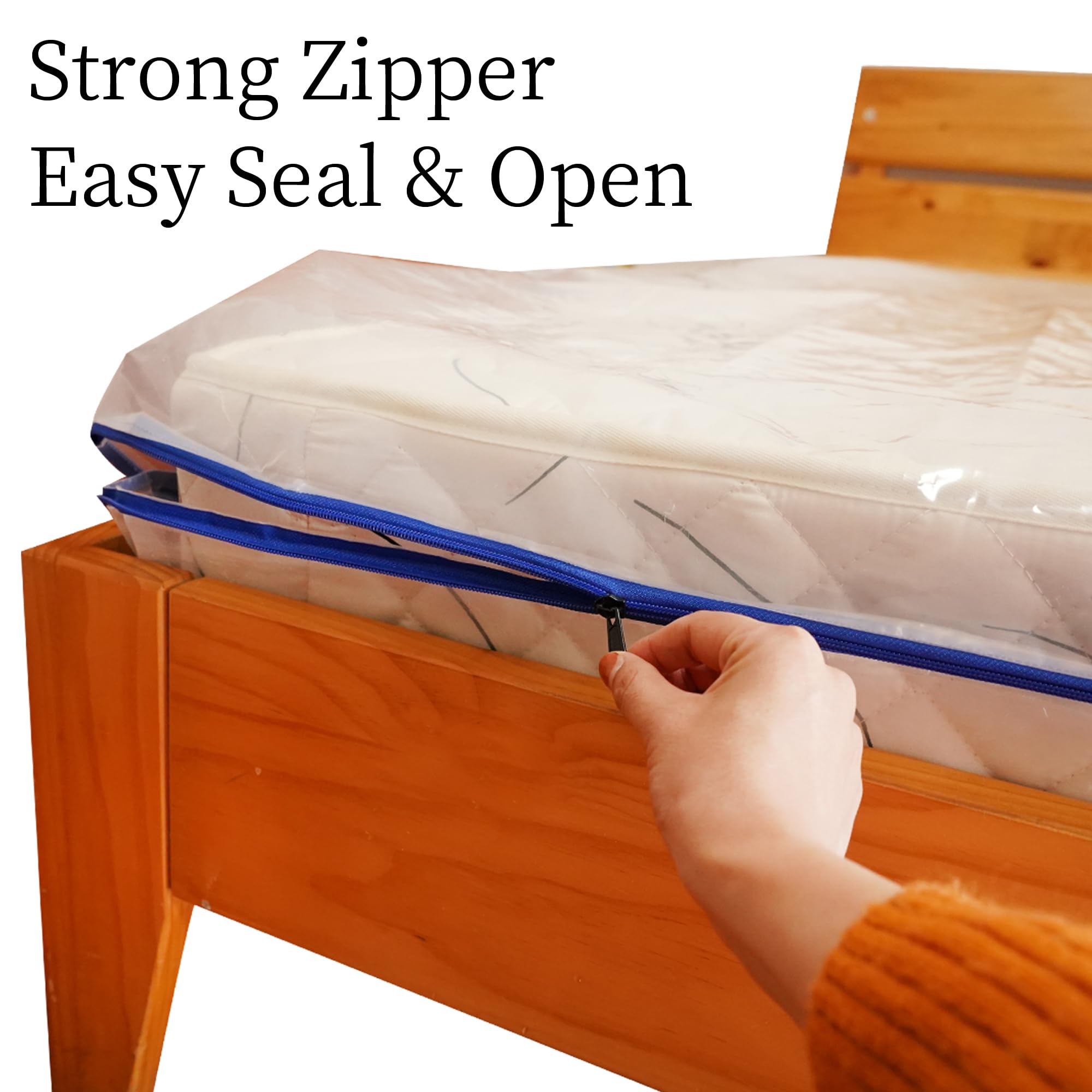 Juneshe Full Mattress Bags Cover For Moving And Storage-3 Mil Zipper Plastic Waterproof Wrap Protector Reusable Storage Bag