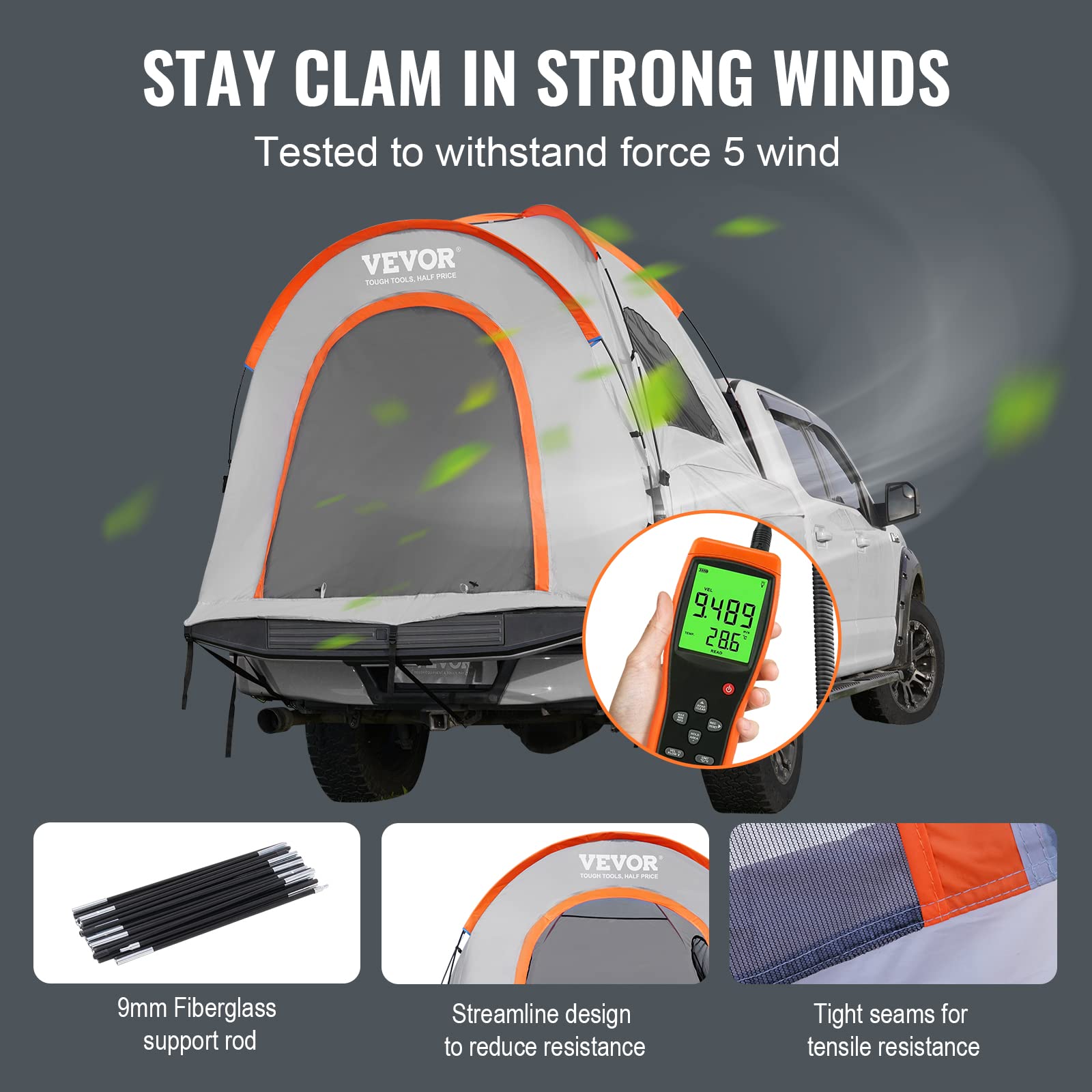 Vevor Truck Bed Tent, 6.4'-6.7' Pickup Truck Tent With Rain Layer And Carry Bag, Waterproof Pu 2000Mm Double Layer Truck Tent, A