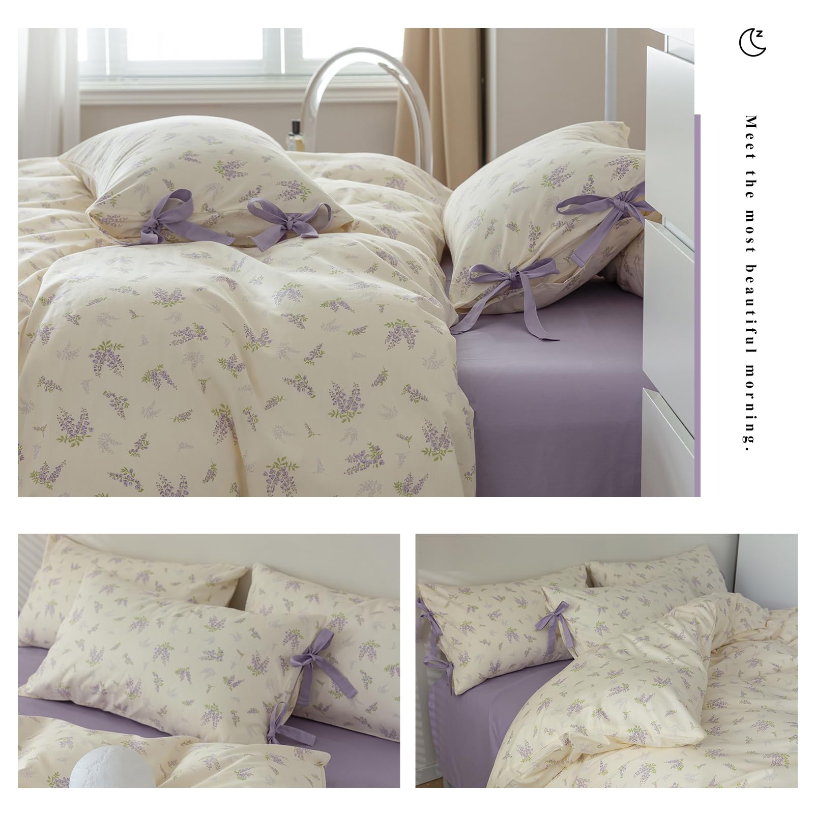 Purple Floral Duvet Cover Queen 3 Piece Cotton Flower Botanical Duvet Cover Vintage Style Lilac Floral Comforter Cover Girls Cot