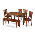 East West Furniture PSDU6D-MAH-LC 6 Piece Dining Table Set Contains a Rectangle Dining Room Table with Butterfly Leaf and 4 Faux Leather Upholstered Chairs with a Bench, 32x60 Inch, Mahogany