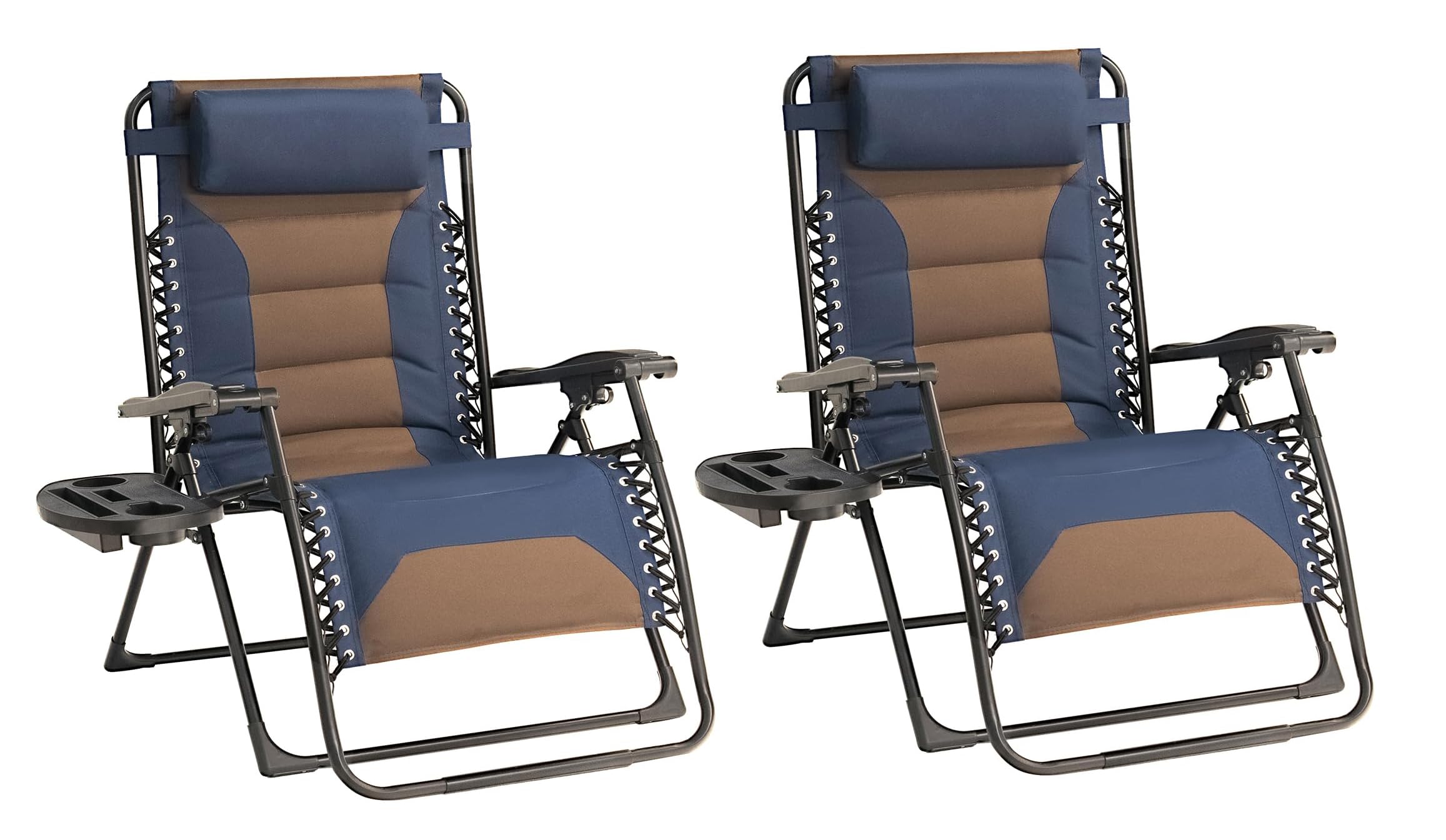 Foristrail Zero Gravity Chair Set of 2 Oversized Padded Recliner with Adjustable Headrest & Cup Holder - 600D Oxford Folding Lou