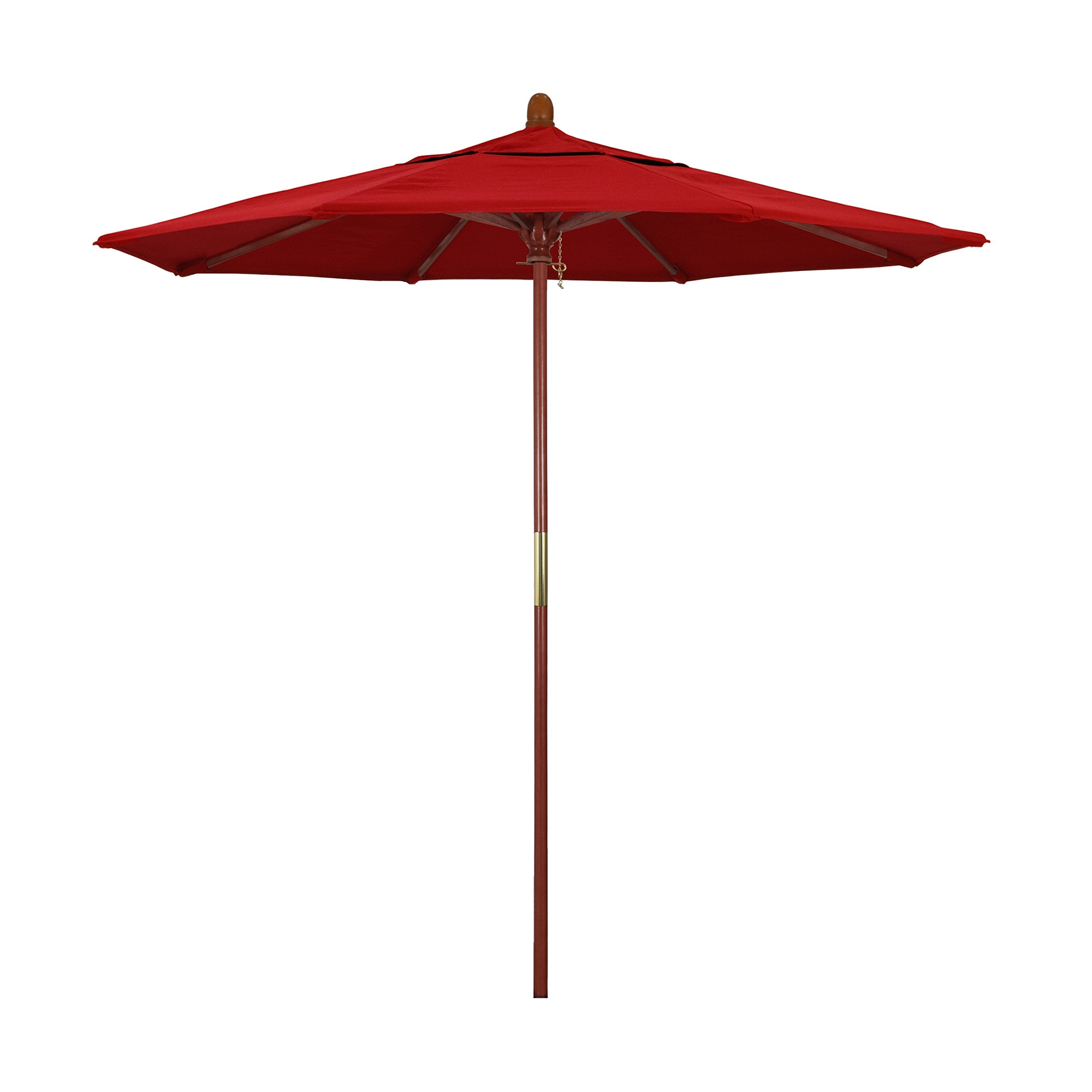 California Umbrella 7.5' Rd. Wooden Market Umbrella, Push Open Pin Stop , Sunbrella Jockey Red