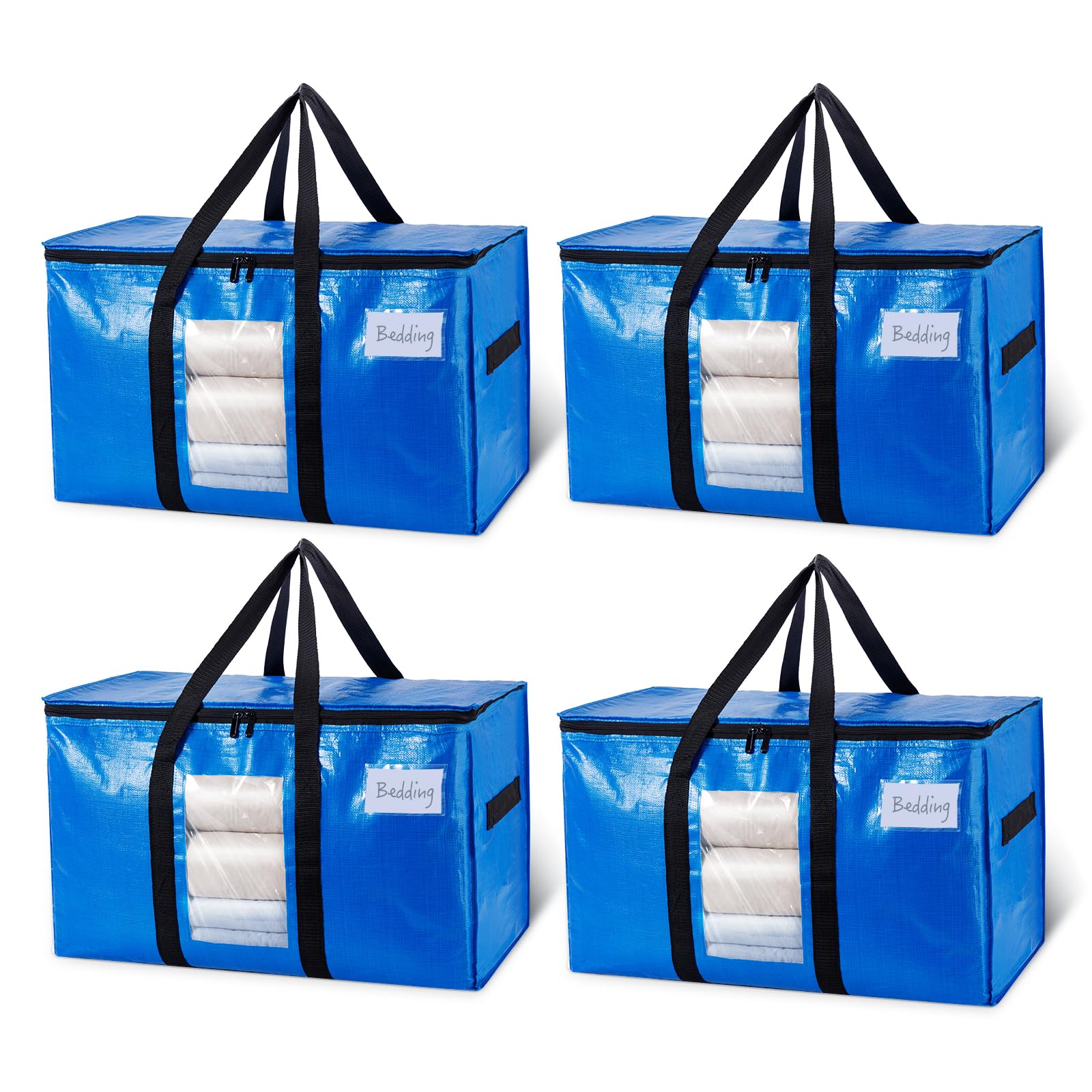 TAILI Extra Large Moving Bags, 4 Pack Heavy Duty Totes For Storage with Visible Window, Wrap Around Handles, Storage Bags for Sp